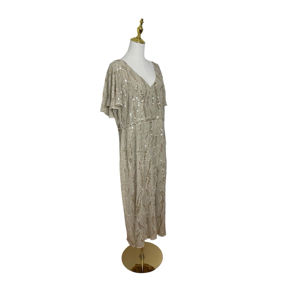 Mac Duggal 93591 Oyster‎ Sequin Flutter Sleeve Midi Dress Size 16 $498 - Picture 5 of 8